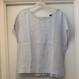 Light Blue Short Sleeve Linen Top - Women